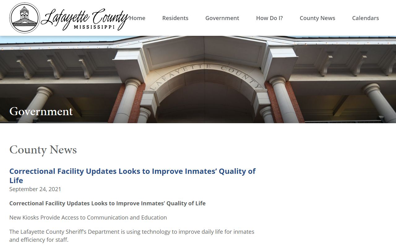 Lafayette County jail kiosk commissary calls video and inmate services update