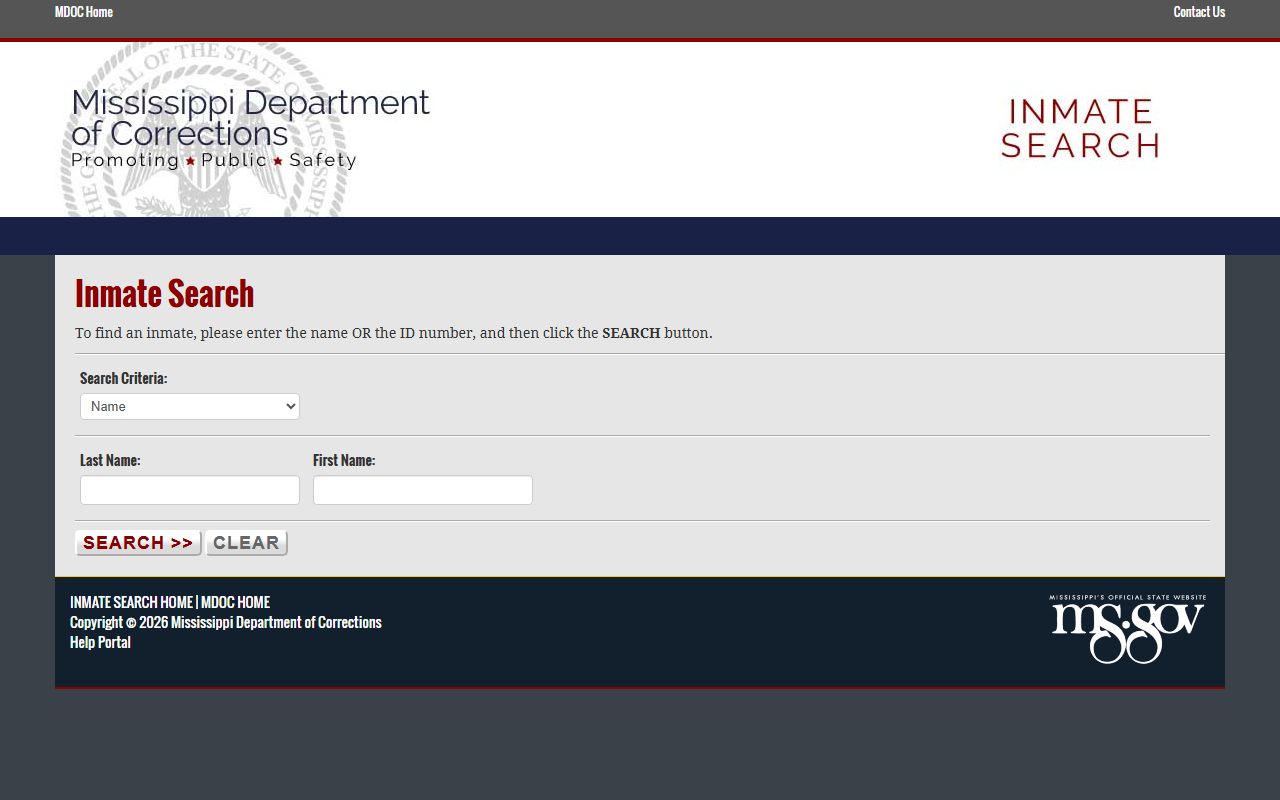 Lafayette County inmate population Mississippi DOC inmate search fields
